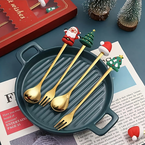 4/6pcs Christmas Creative Stainless Steel Tableware Set